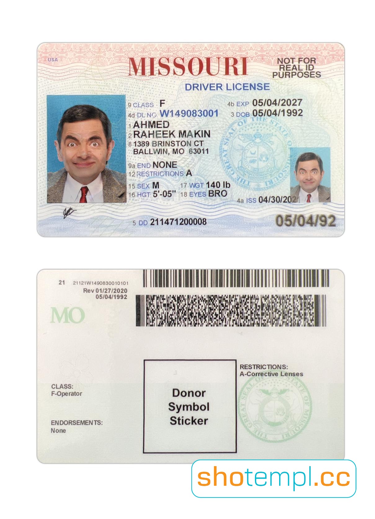 Missouri Temporary Driver License MS Word Template